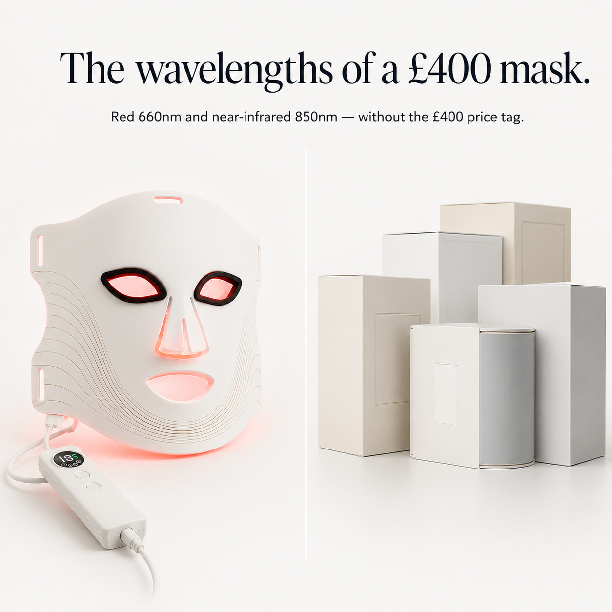 DermaPro red and near-infrared LED mask compared to premium 400 pound masks