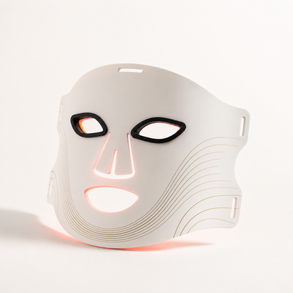 Morra DermaPro silicone LED face mask glowing red on a neutral background