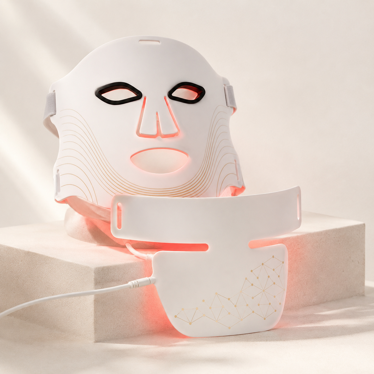 Morra DermaPro LED face mask and neck device glowing red light